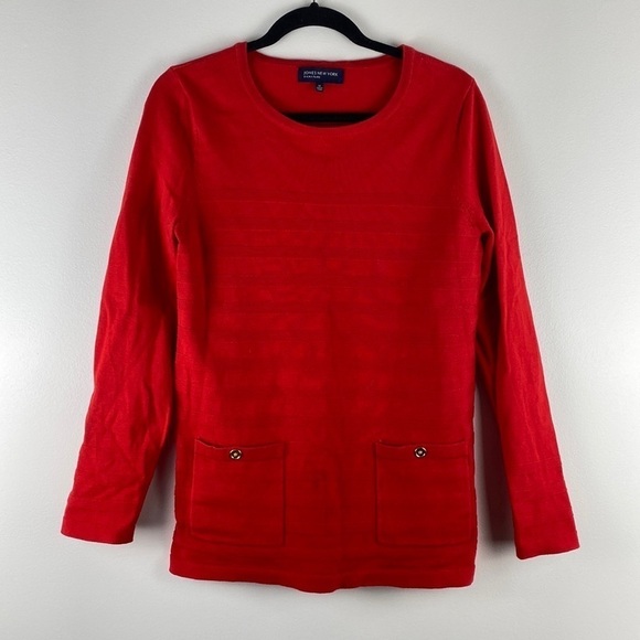 Jones New York Red Nautical Style Basic Top Striped Gold Button Size Medium - Picture 1 of 5